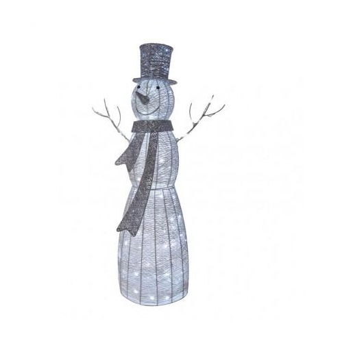Vianočný snehuliak ratanový LED, 124 cm, vnútorný, studená biela, časovač