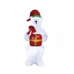 Ľadový medveď s vianočným darčekom LED, nafukovací, 240 cm, vonk./vnút., studená biela