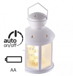 LED dekorácia – lampáš s hviezdami, 3× AA, teplá b., čas.