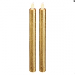 LED sviečky, 25cm, metalické zlaté, 2× AAA, jantarová, 2 ks