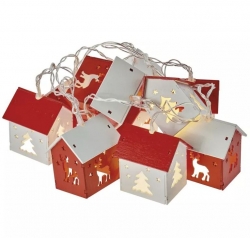 LED vianočná girlanda – domčeky, 2× AA, teplá biela, časovač