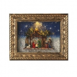 LED vianočný obraz betlehem, 19,3 × 24,3 cm, 4× AA, vnút., teplá biela, časovač