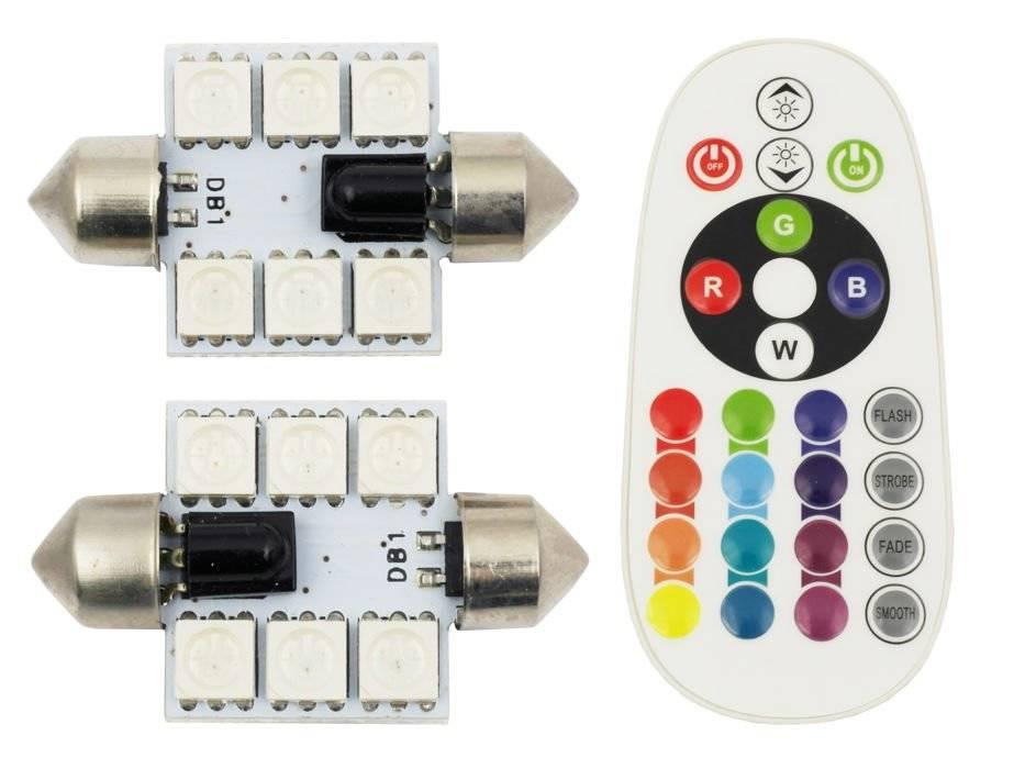 RGB C5W SÚPRAVA, DVE C5W RGB LED ŽIAROVKY 39 MM, FAREBNÉ + DIAĽKOVÉ OVLÁDANIE