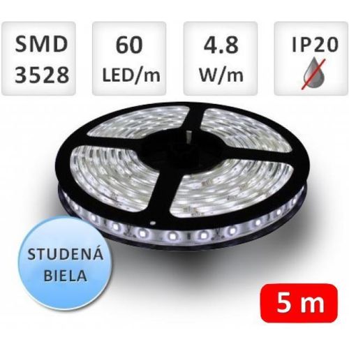 5m LED pásik 12V IP20 4,8W/m Studená biela