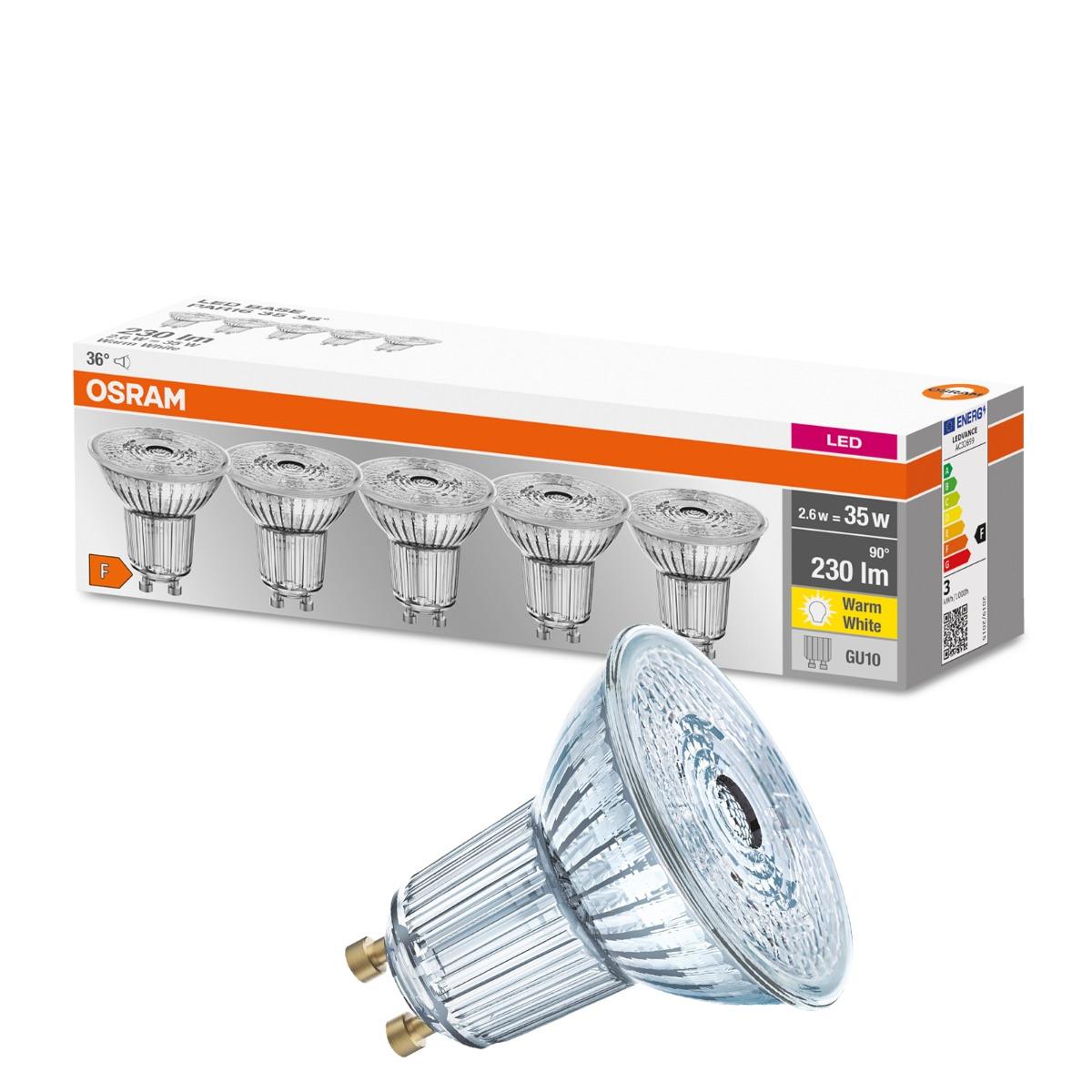 5PACK LED žiarovky OSRAM GU10 2,6W, 230 lm, 4000K, 36°