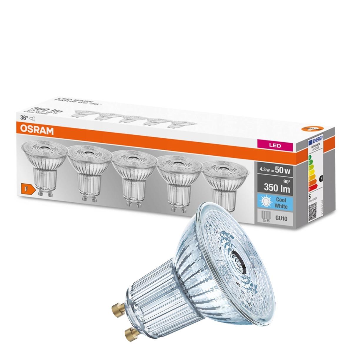5-PACK OSRAM LED žiarovka GU10 4,3W, 350lm 4000K, 36°