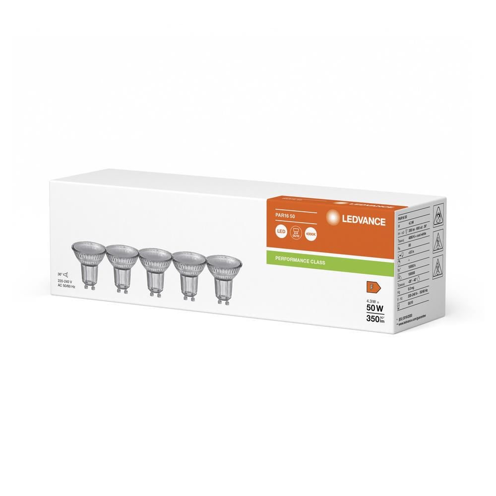 5x LED žiarovka LEDVANCE PAR16 GU10 4,3W, 350lm 4000K, 36°