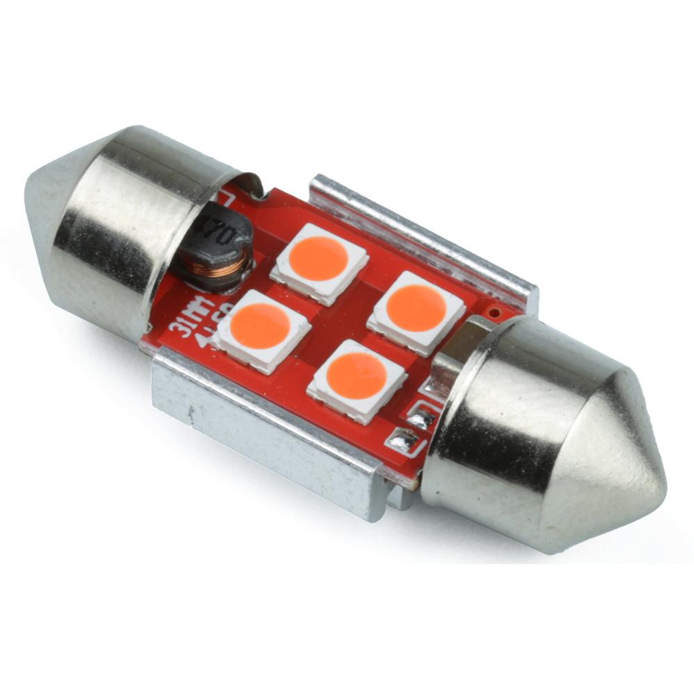 AUTO LED ŽIAROVKA 12V-24VC5W 4 SMD 3535 CAN BUS ČERVENÁ, 31MM