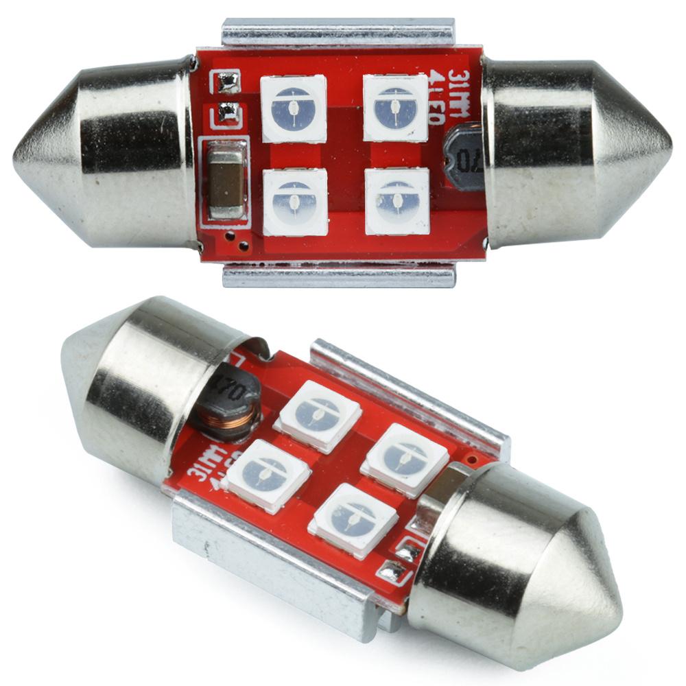 AUTO LED ŽIAROVKA 12V-24V C5W 4 SMD 3535 CAN BUS MODRÁ, 31MM