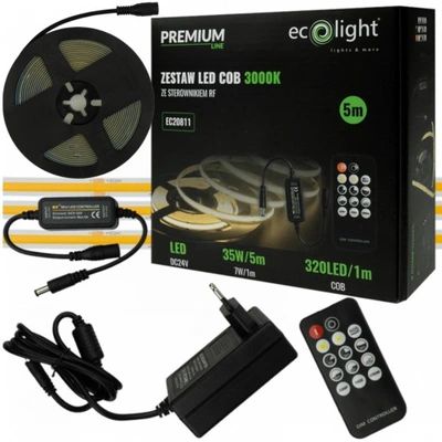 COB LED pásik 320 LED/m, 24V, 7W/m, 3000K, IP20 – sada 5 m