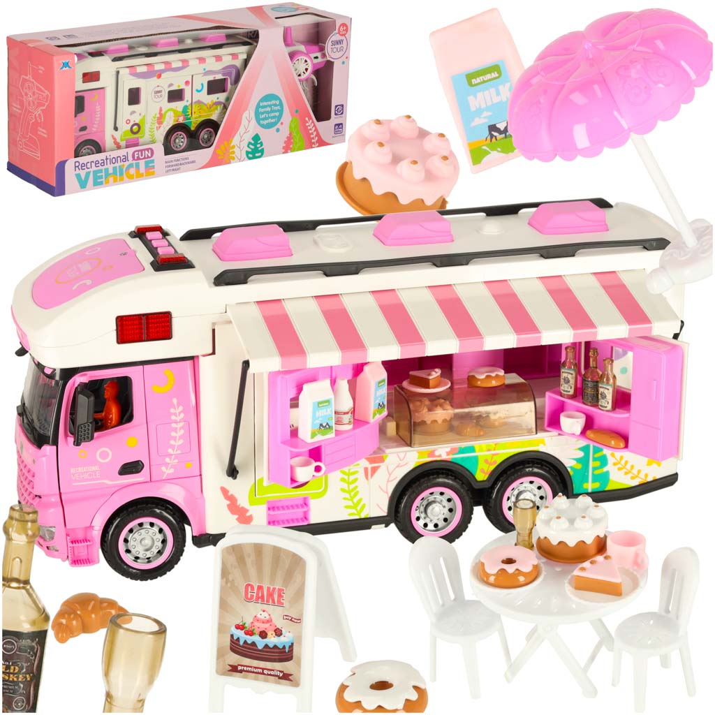 Diaľkovo ovládaný RC karavan s príslušenstvom – ružový food truck