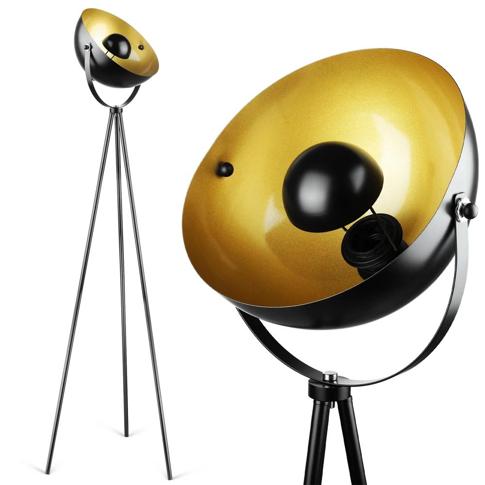 Kovová stojanová lampa | Čierno-zlatá stojaca lampa s kovovým rámom