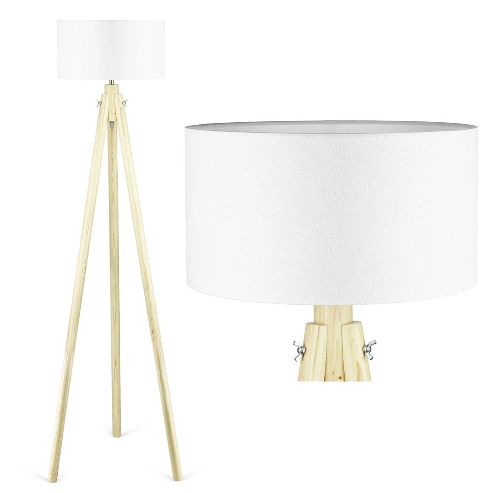 DYT-L150 Biela stojaca lampa s dreveným rámom