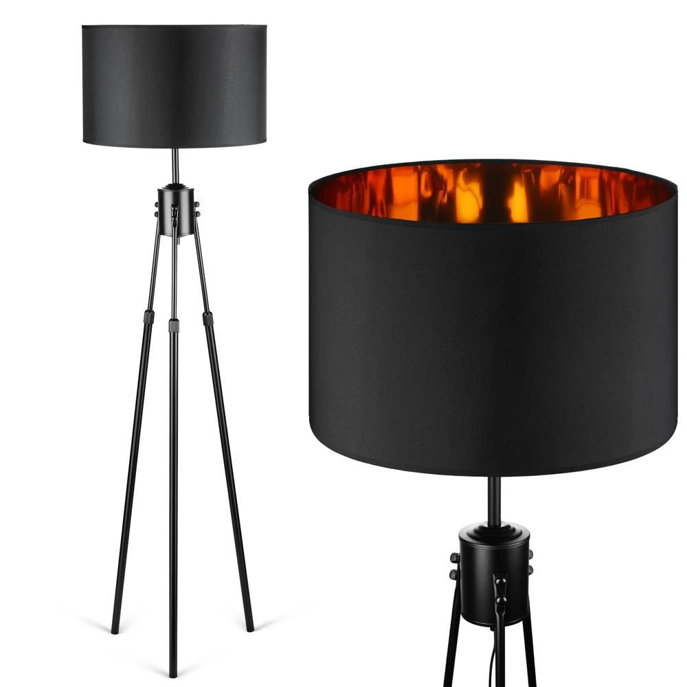 Čierna stojaca lampa | Moderné štýlové osvetlenie do obývačky a spálne | Čierno-zlatá