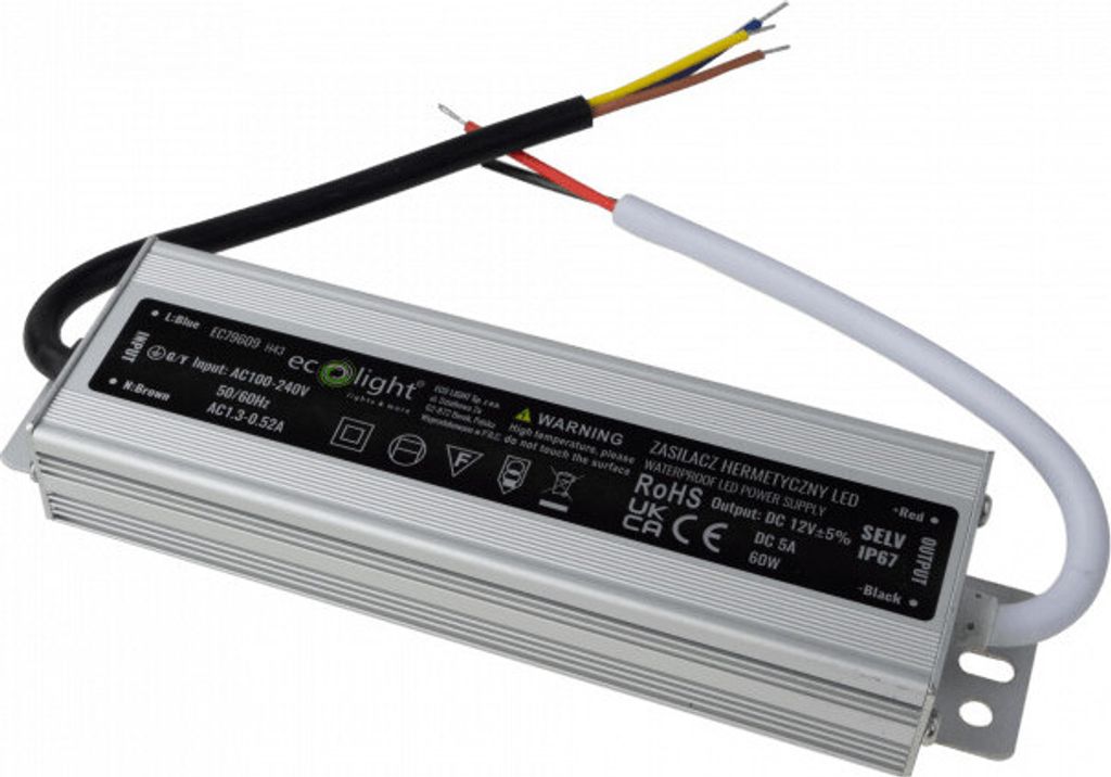 Hermetický LED napájací zdroj 60W 12V 5A IP67