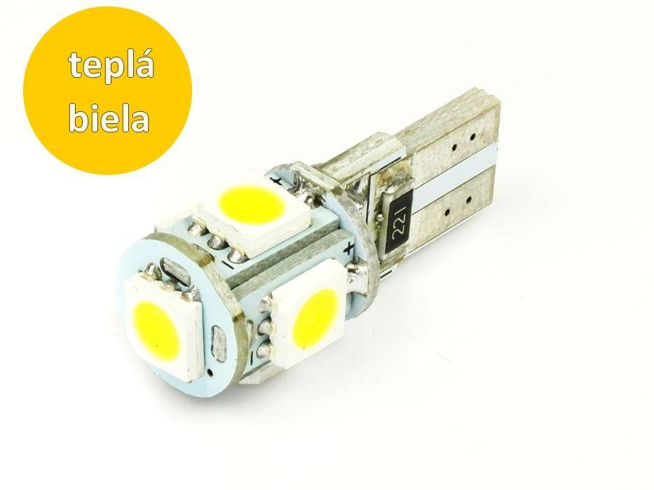 LED AUTO ŽIAROVKA 5 SMD5050 CANBUS RESISTOR, T10, TEPLÁ BIELA