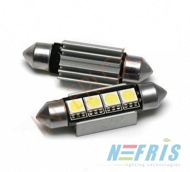 LED AUTO ŽIAROVKA C5W 39MM 4X SMD5050, CANBUS CHLADIČ