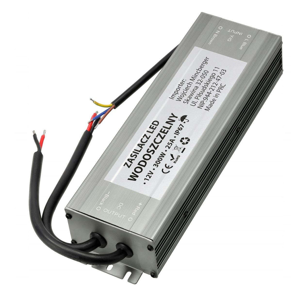 LED hermetický napájací zdroj 24V / 300W / 12,5A / IP67