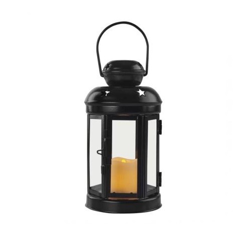 LED lampáš čierny, okrúhly, 18,5 cm, 1x CR2032, vnútorný, vintage, časovač