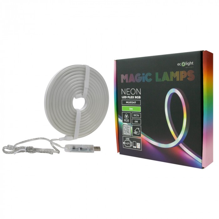 LED neónový pás RGB 7 W – RGB IP65/IP20 USB-C 5 V 5 m + DO