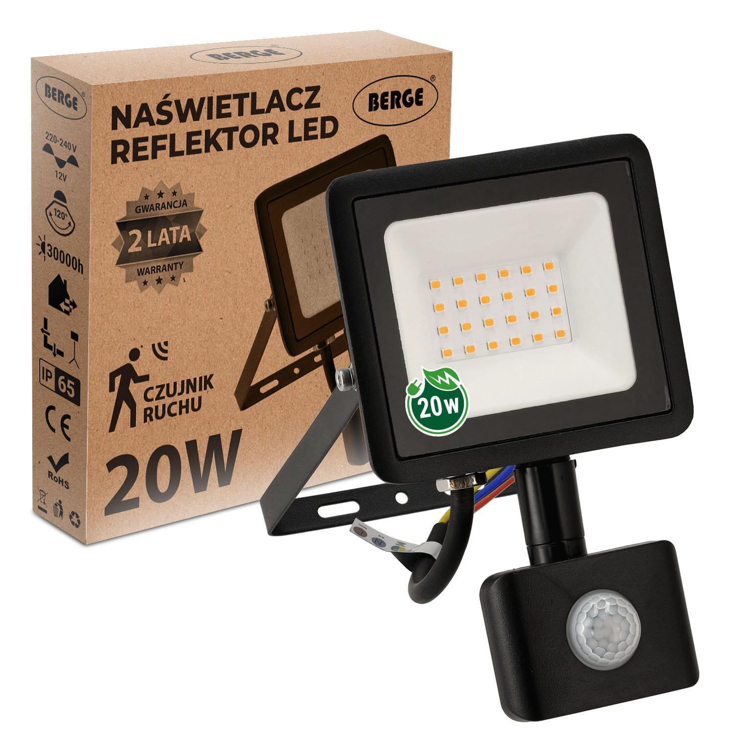 LED REFLEKTOR 20W PIR STUDENÁ BIELA