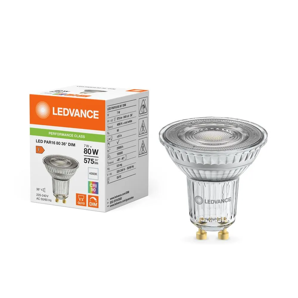 Ledvance GU10 PAR16 7W 4000K Neutrálna 36°  Stmievateľná