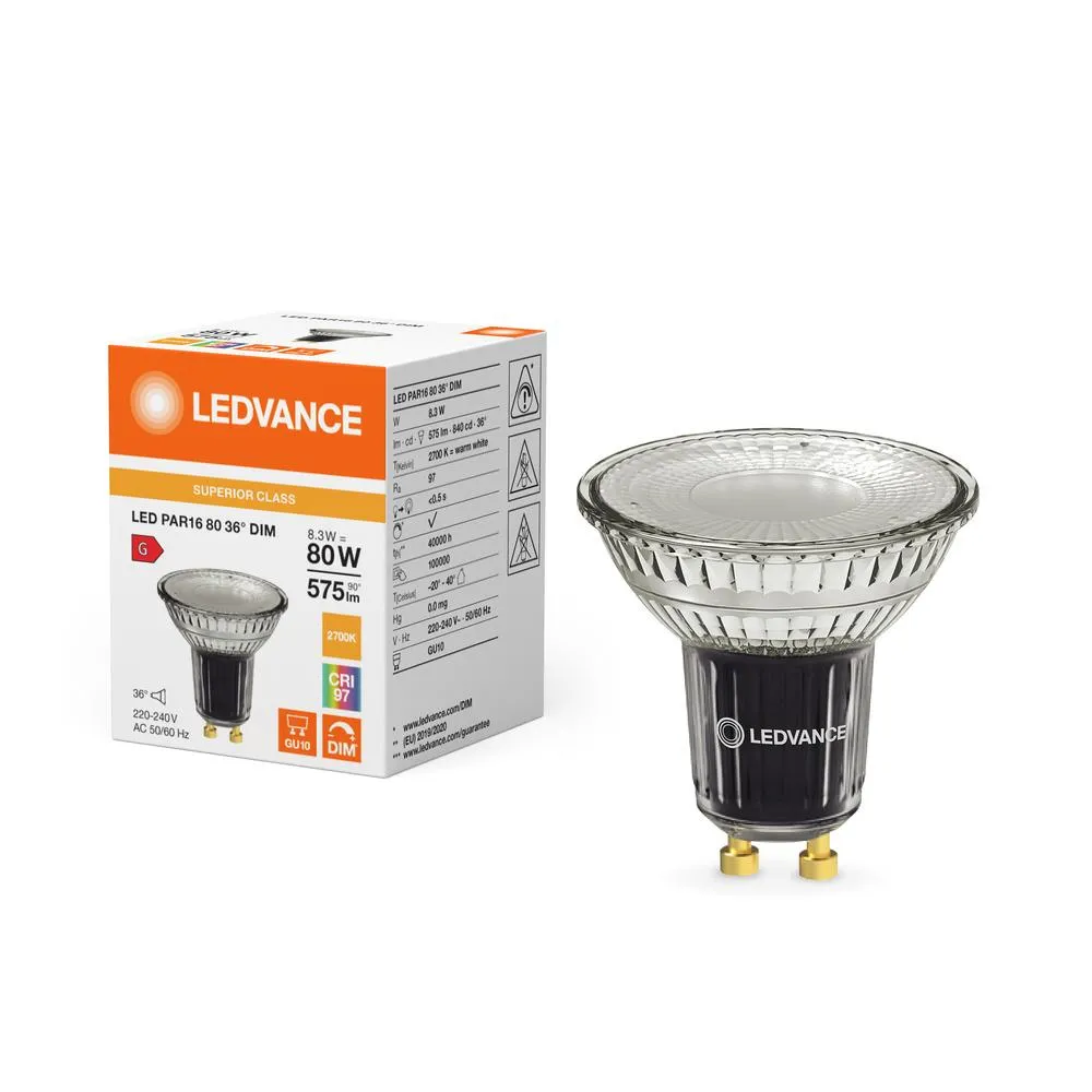 LED žiarovka GU10 PAR16 8,3W – 575lm, 2700K, CRI97, stmievateľná – Ledvance