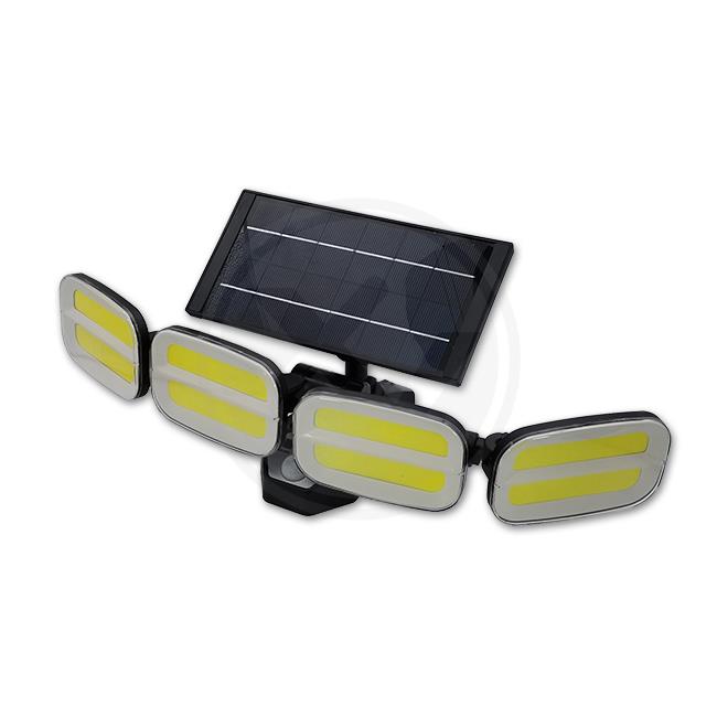 LED solárny reflektor IP65 4xCOB PIR diaľkové ovládanie.