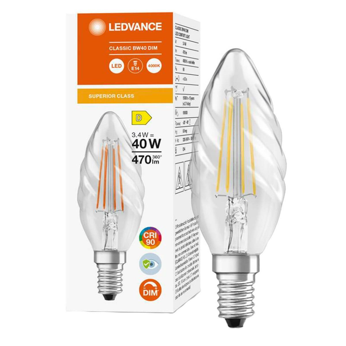 LED ŽIAROVKA E14 BW40 3,4W NEUTRÁLNA BIELA 300° STMIEVATEĽNÉ VLÁKNO