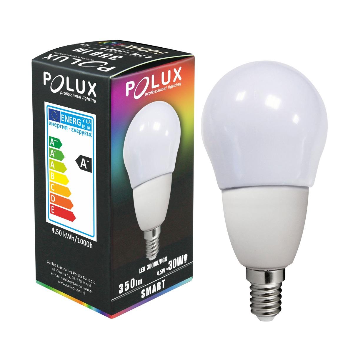 LED ŽIAROVKA E14 G55 4,5W 330LM TEPLÁ BIELA + RGB 220° POLUX