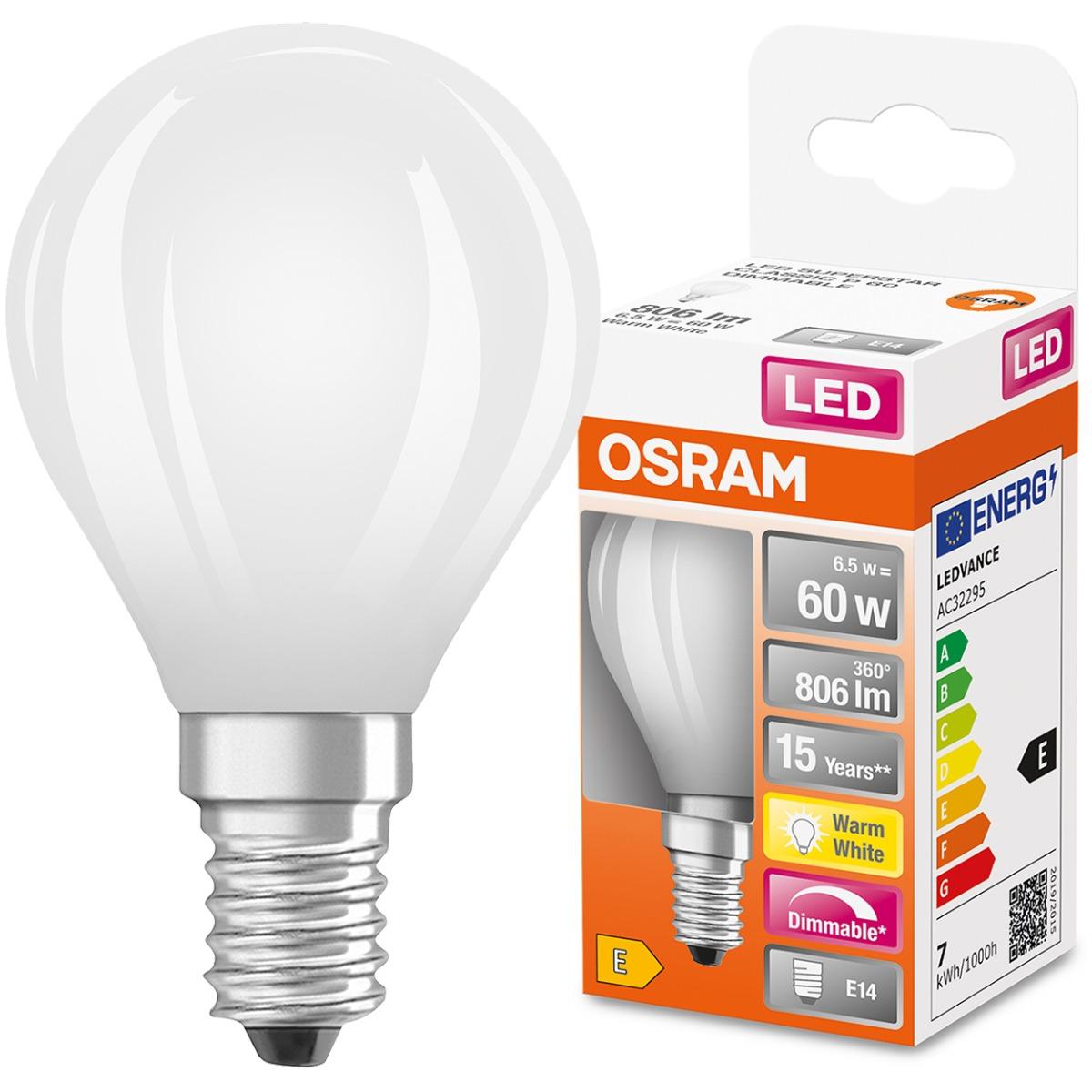 E14 LED MILK P45 6,5W TEPLÁ BIELA 360° FILAMENT STMIEVATEĽNÁ OSRAM SUPER STAR