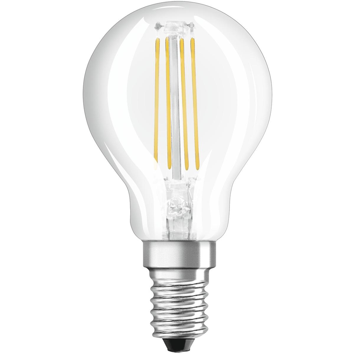 E14 LED P45 CL 4,8W = 40W 470LM 2700K WARMTEPLÁ BIELA 360° FILAMENT OSRAM PARATHOM STMIEVATEĽNÁ