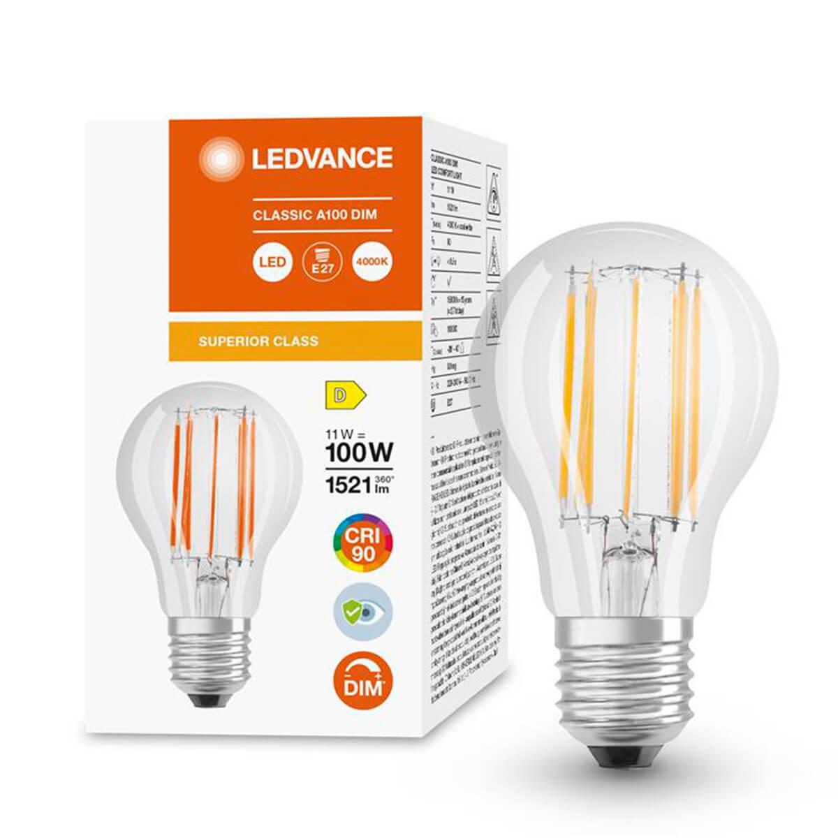 LED ŽIAROVKA E27 A60 11W = 100W 1521LM 4000K NEUTRÁLNE 360° CRI90 STMIEVATEĽNÉ VLÁKNO LEDVANCE SUPERIOR