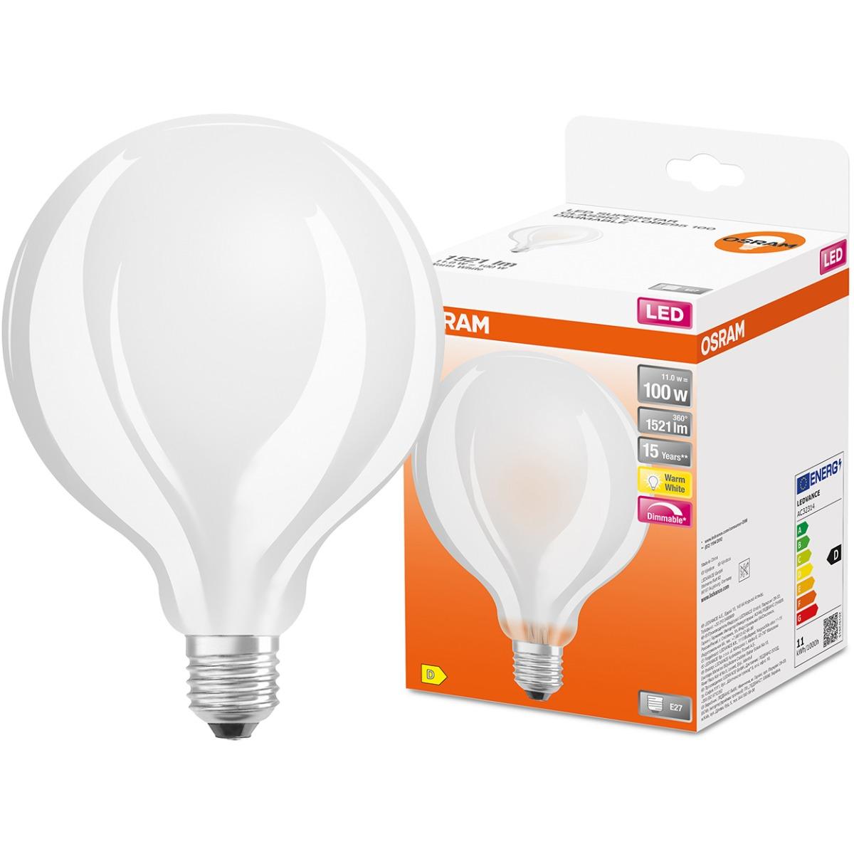 E27 LED MILK G95 11WTEPLÁ BIELA 360° FILAMENT STMIEVATEĽNÁ OSRAM SUPER STAR