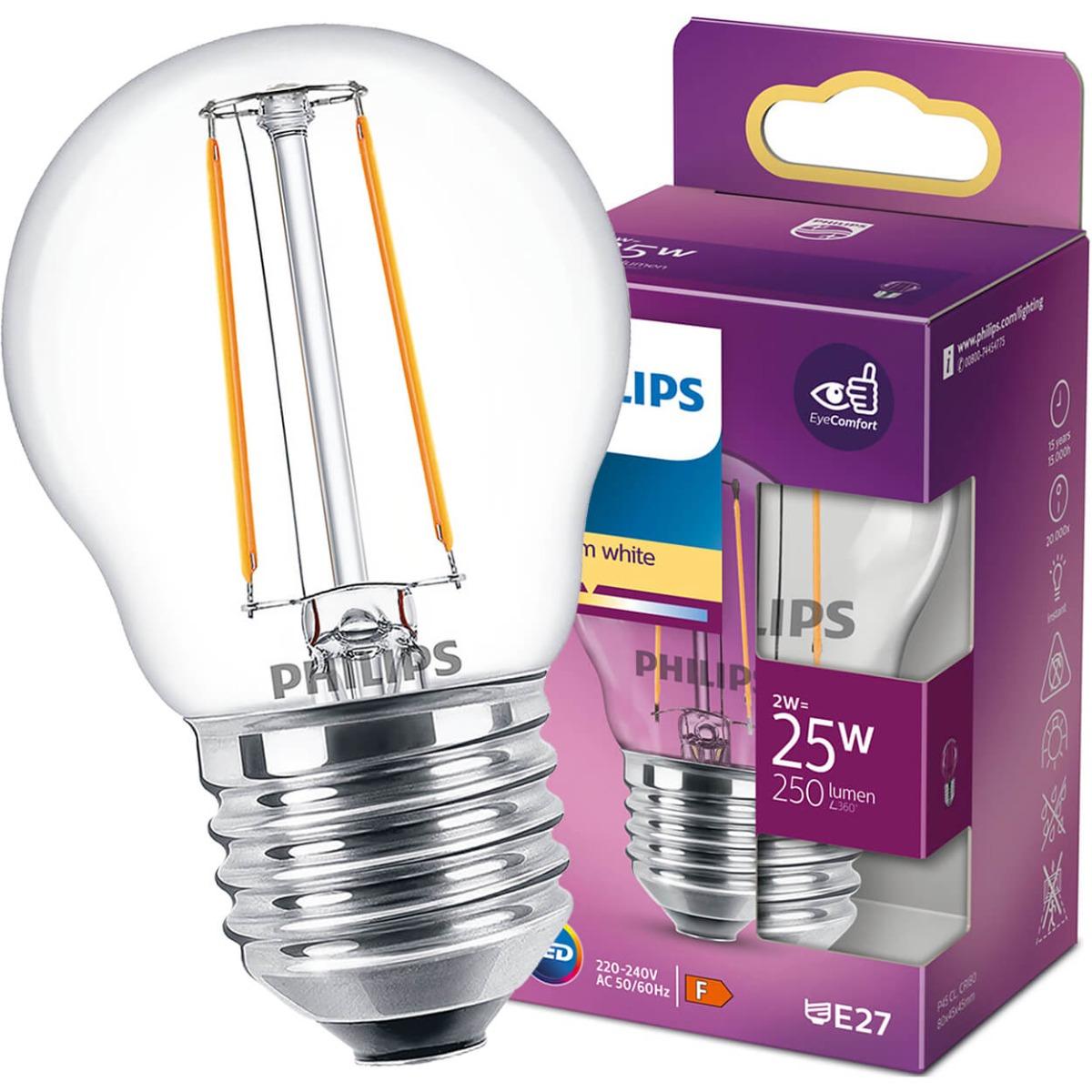 E27 LED P45 2W TEPLÁ BIELA FILAMENT PHILIPS