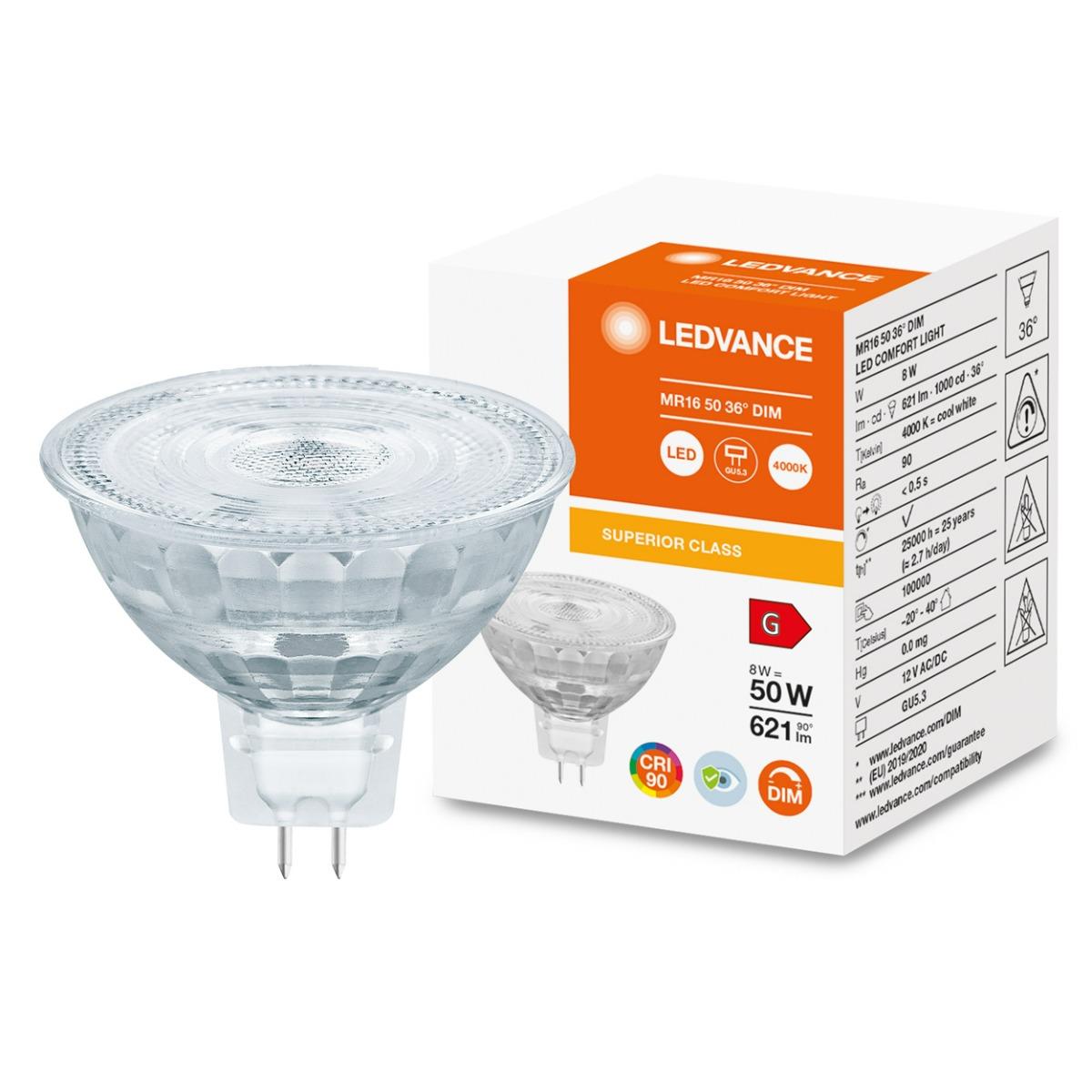 LED ŽIAROVKA MR16 12V 8W NEUTRÁLNA BIELA 36° CRI90 STMIEVATEĽNÁ LEDVANCE SUPERIOR