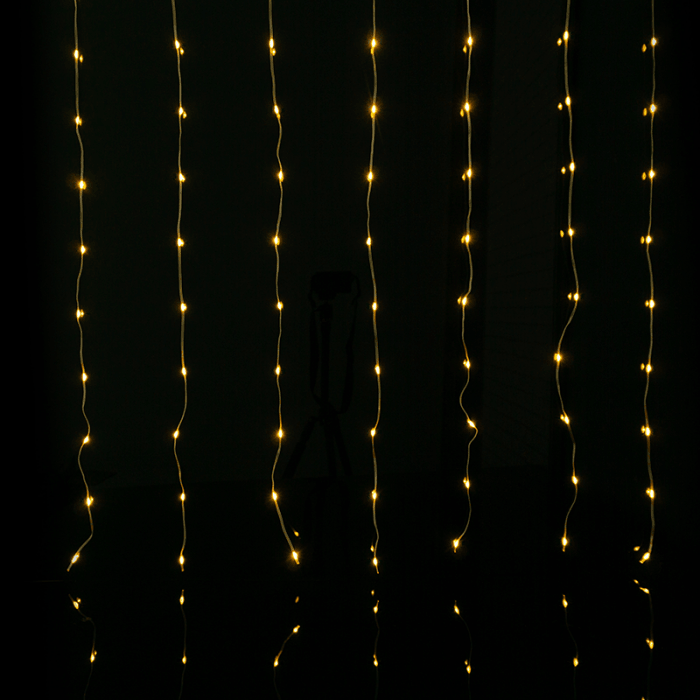 Magická LED svetelná clona 200 LED, 2 × 1 m, teplá biela 3000K, USB 5V