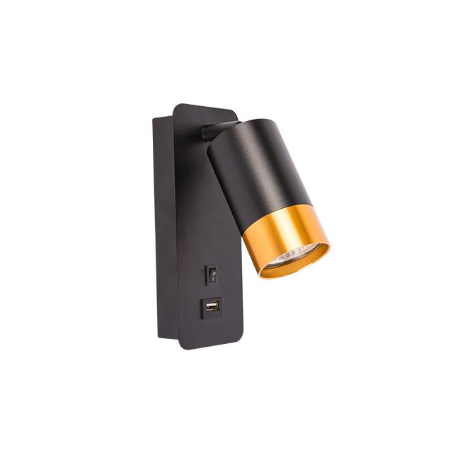 Nástenná lampa na čítanie GU10 Klemens black gold USBA