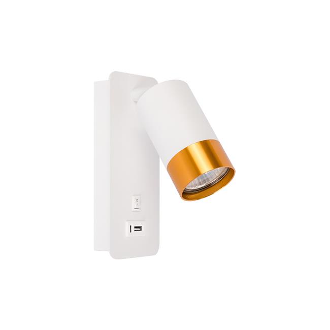 Nástenná lampa na čítanie Klemens GU10, biele zlato, USB A+C