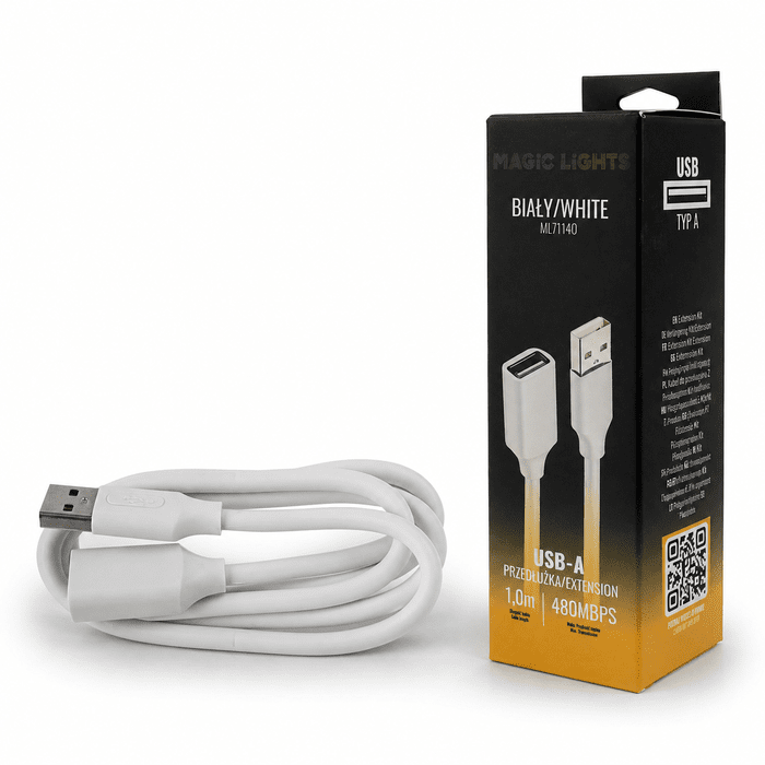 Predlžovací kábel USB-A – USB-A 1 m biely