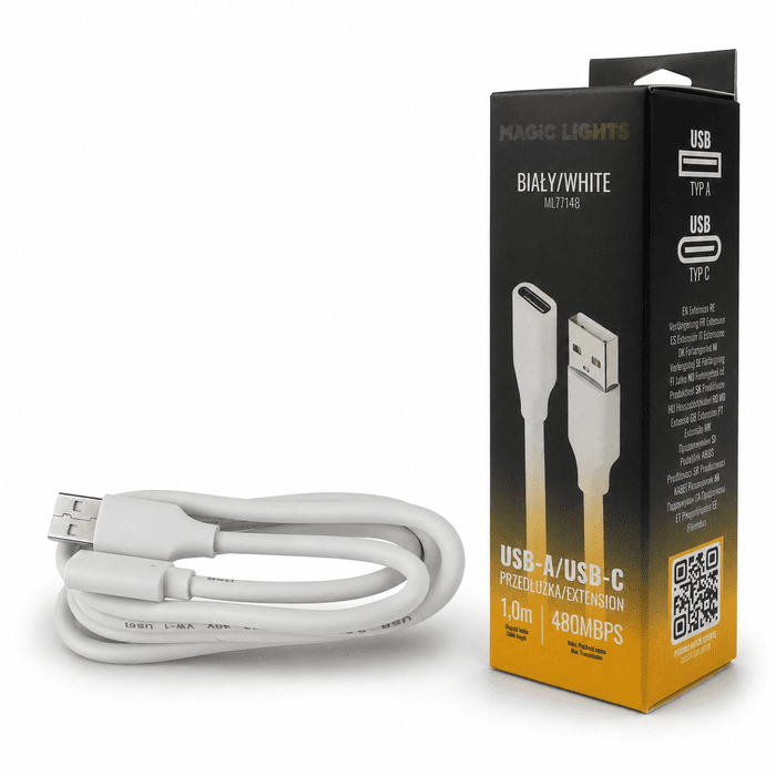 Predlžovací kábel USB-A – USB-C 1 m biely
