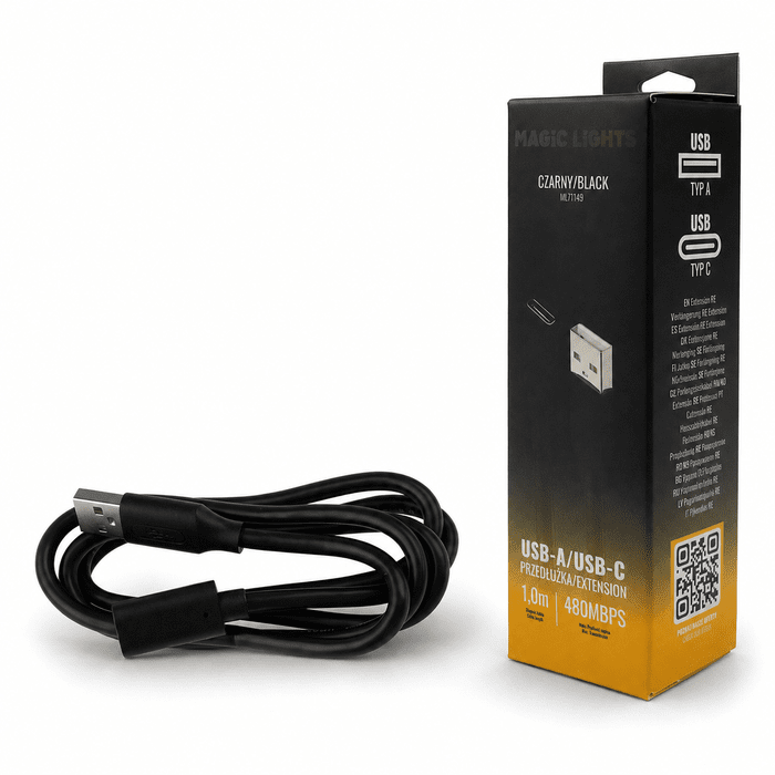 Predlžovací kábel USB-A – USB-C 1 m čierny