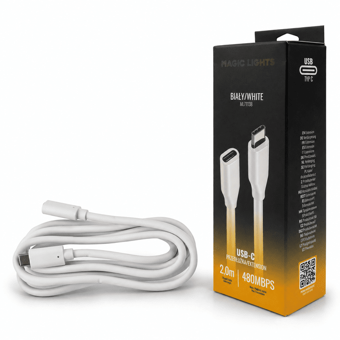 Predlžovací kábel USB-C – USB-C 2 m biely