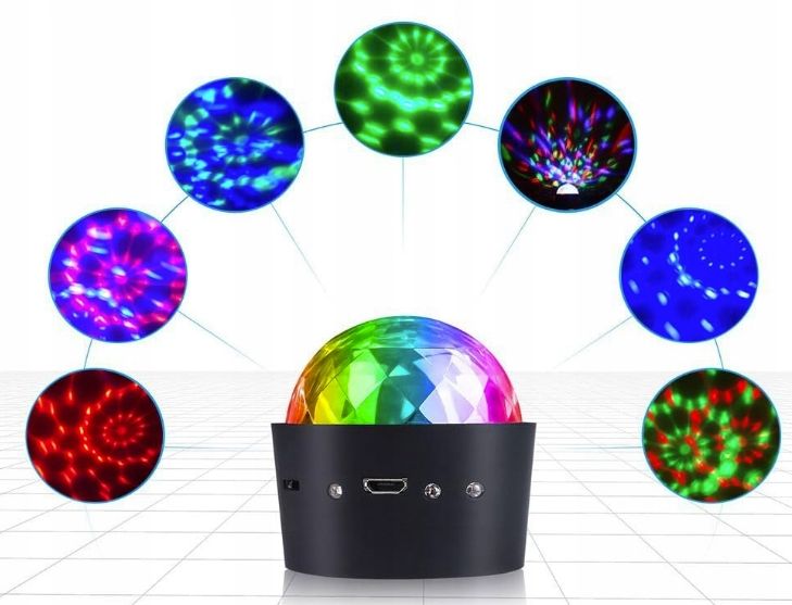 Prenosná Mini Disco Guľa s USB, s magnetom a zvukovým senzorom