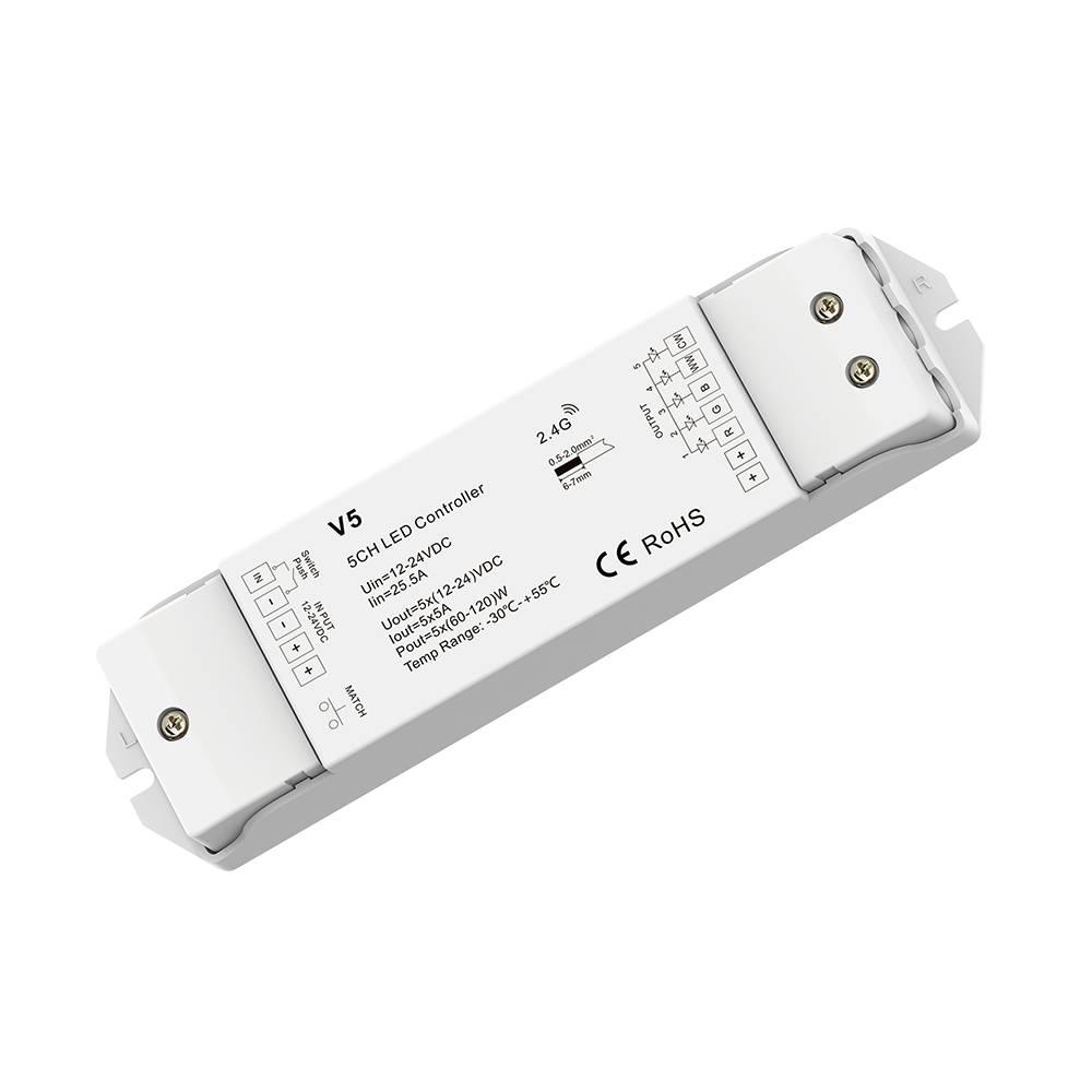 RF PRIJÍMAČ RIADENIA LED PÁSOV RGB+CCT 5X5A DC12-24V