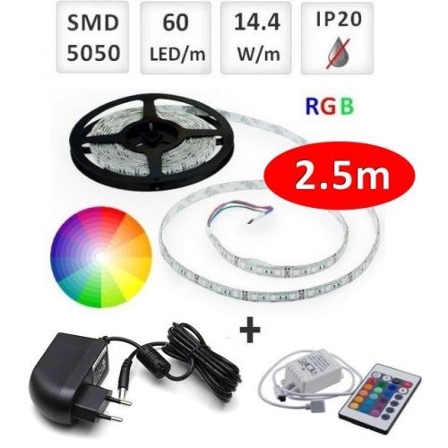 Sada 2,5m LED pásik RGB 5050 do interiéru + zdroj + RGB ovládač