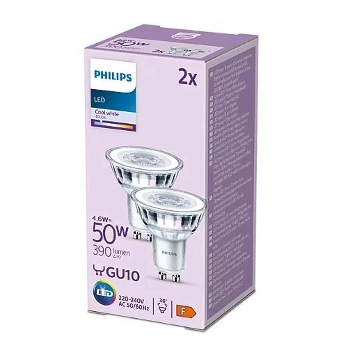 Sada 2x LED žiarovka GU10 PHILIPS 4,6W, 390lm, 4000K