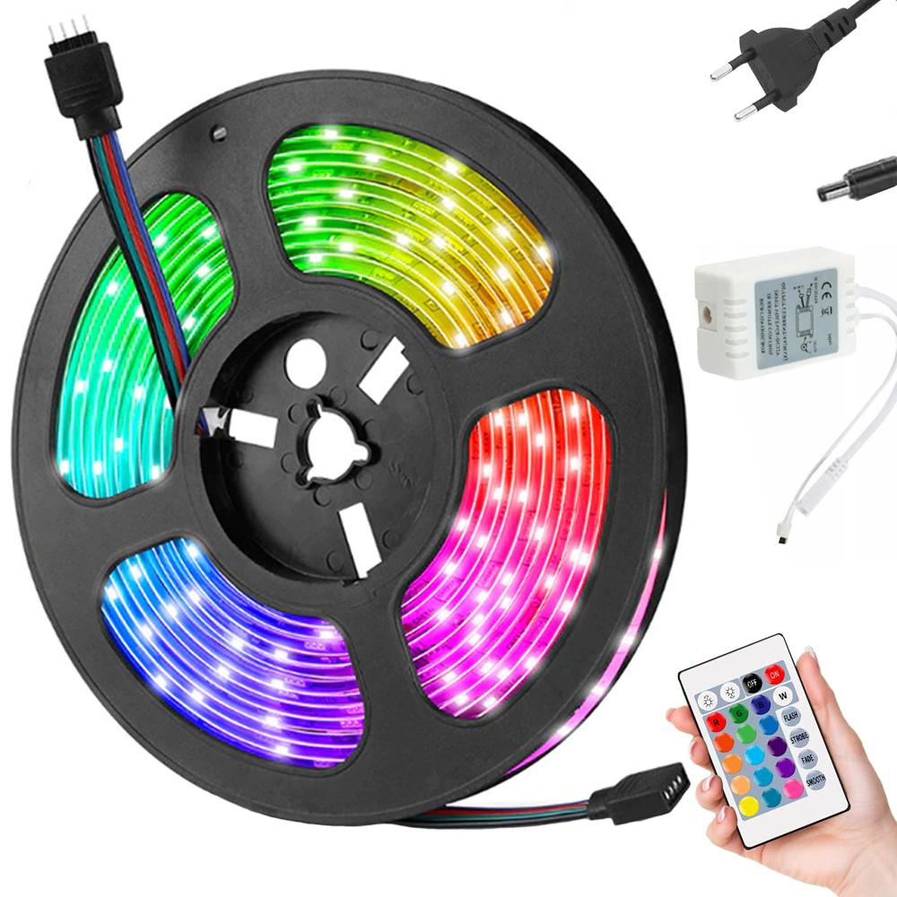 Sada 5m RGB LED pásik 5050 + diaľkové ovládanie + napájací adaptér + IP65