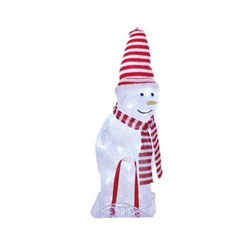 Vianoč. snehuliak s čiapkou a šálom LED, 46 cm, vonkaj. aj vnútor., studená biela, časovač
