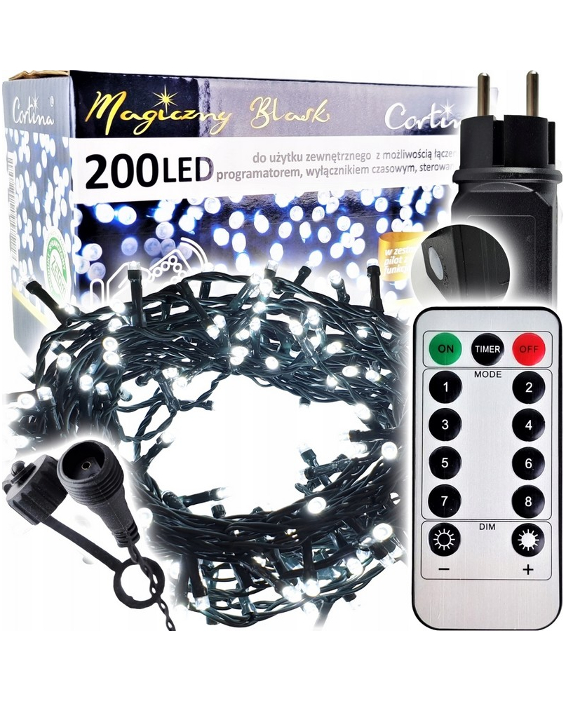 Vianočná reťaz studená biela 10m 200 LED, IP44 - Nadpájateľná s DO